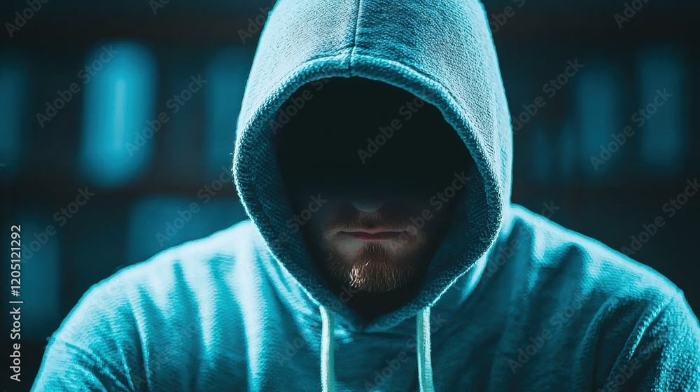 Hacker Prevention Person wearing a hoodie obscured by shadow, trying to break through a digital shield, representing the anonymous nature of cyber threats. Hacker Prevention Person wearing a hoodie obscured by shadow, trying to break through a digital shield, representing the anonymous nature of cyber threats.