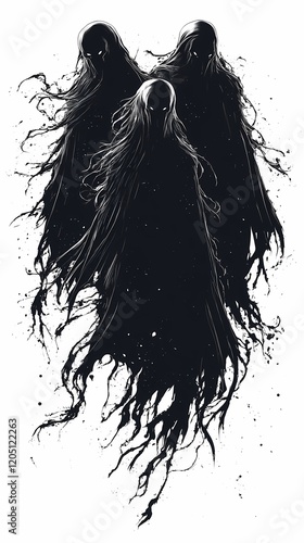 The Dementors: A chilling illustration of three spectral beings, their dark forms shrouded in mystery.