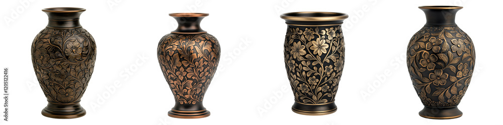 A collection of beautifully crafted ornate ceramic vases showcasing intricate floral patterns and traditional These vintage