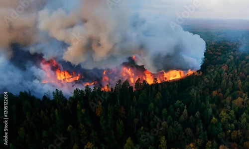 Wallpaper Mural devastation unfolds: aerial view of a raging forest fire Torontodigital.ca