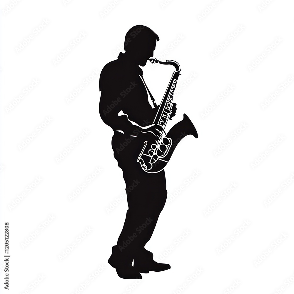 Fototapeta premium Saxophonist silhouette, stage performance, music, concert, entertainment.
