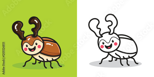 A cute stag beetle doll cartoon illustration for a sticker, design element, or coloring book element