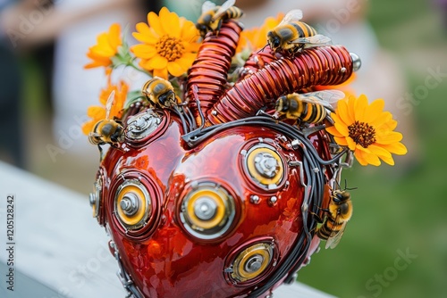 Pulsating fusion of nature and technology a surreal artificial heart symbolizing life's rhythm photo