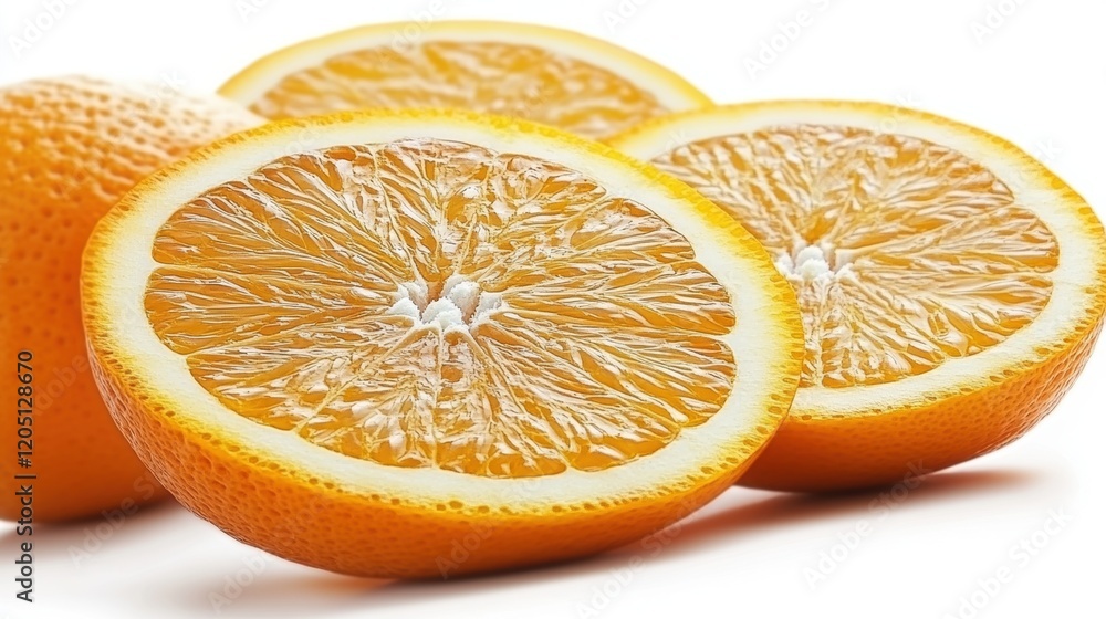 Freshly Sliced Oranges on a White Background for Culinary Use Freshly Sliced Oranges on a White Background for Culinary Use