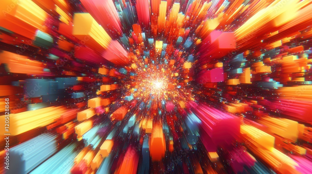 Colorful Abstract Explosion of Cubes in Dynamic Motion Effect Colorful Abstract Explosion of Cubes in Dynamic Motion Effect