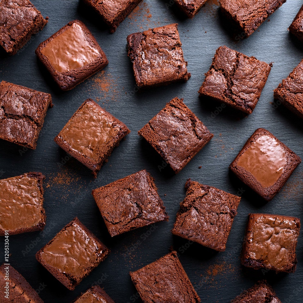 Group of fresh chocolate brownies