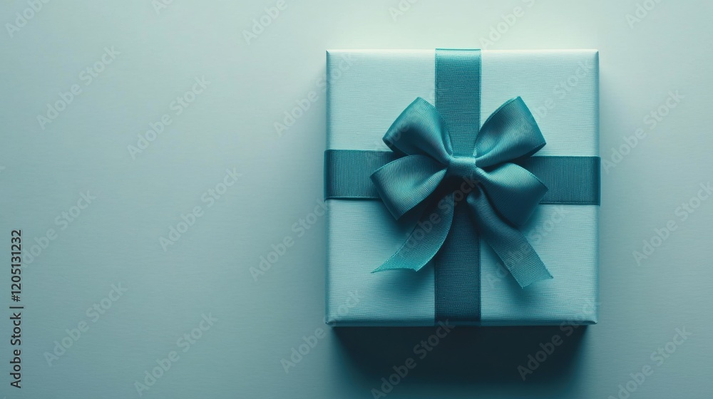 Elegant Teal Gift Box with Bow on Minimalistic Background Elegant Teal Gift Box with Bow on Minimalistic Background