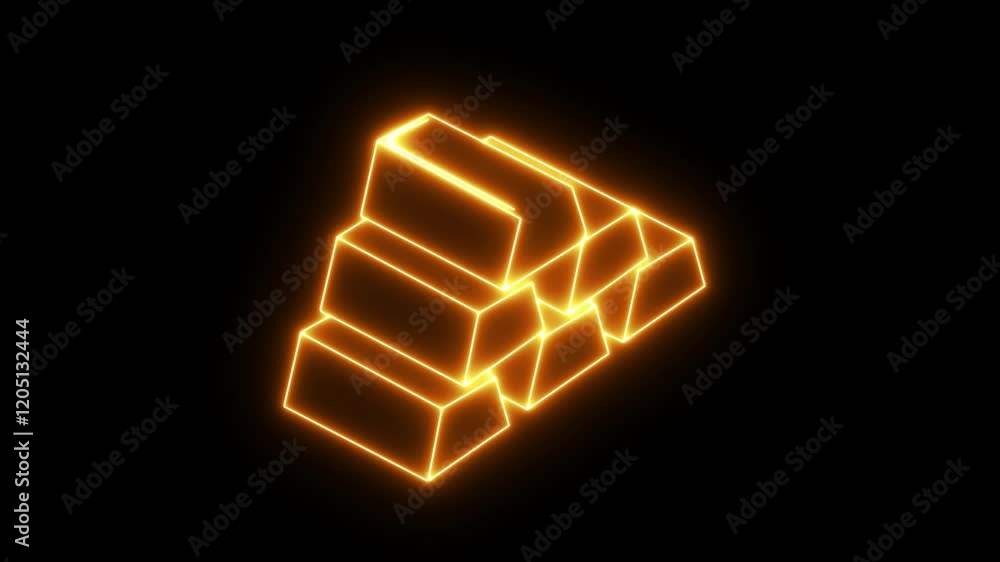 Gold, golden bar seamless looped animation on black background Gold in motion on black background. 4K seamless looping videos scattered pieces of gold. Concept of wealth. 4K Animation