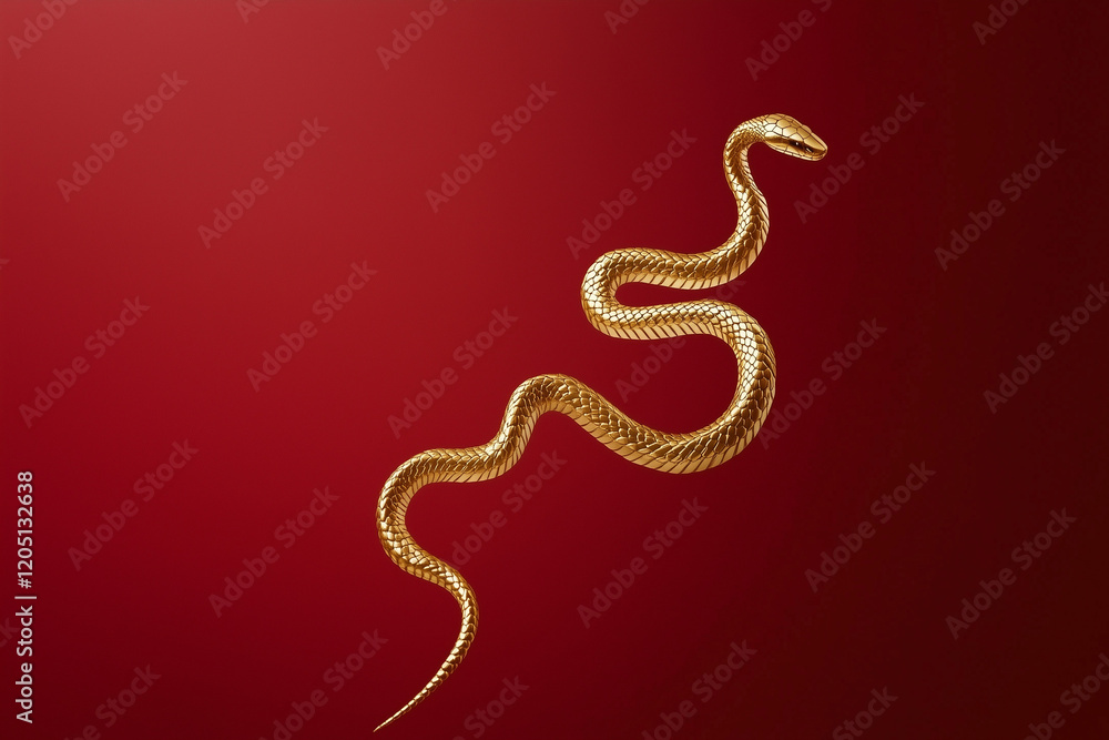 Obraz premium Golden snake on a red background, Chinese New Year concept