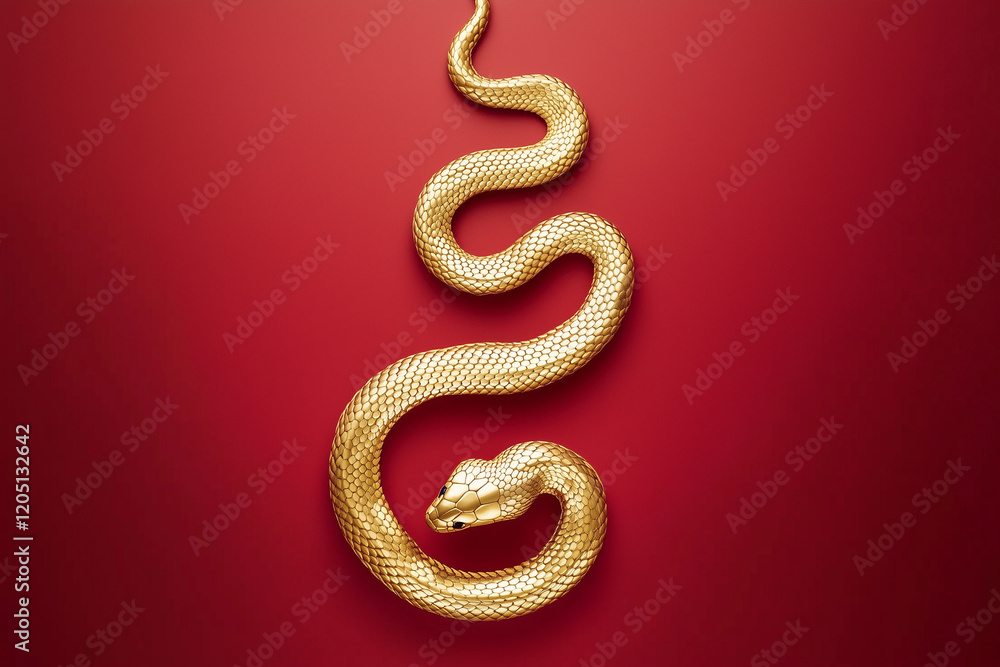 Golden snake on a red background, Chinese New Year concept Golden snake on a red background, Chinese New Year concept
