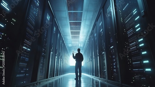 Computer Engineer Setting Up Network in Server Room System

 photo