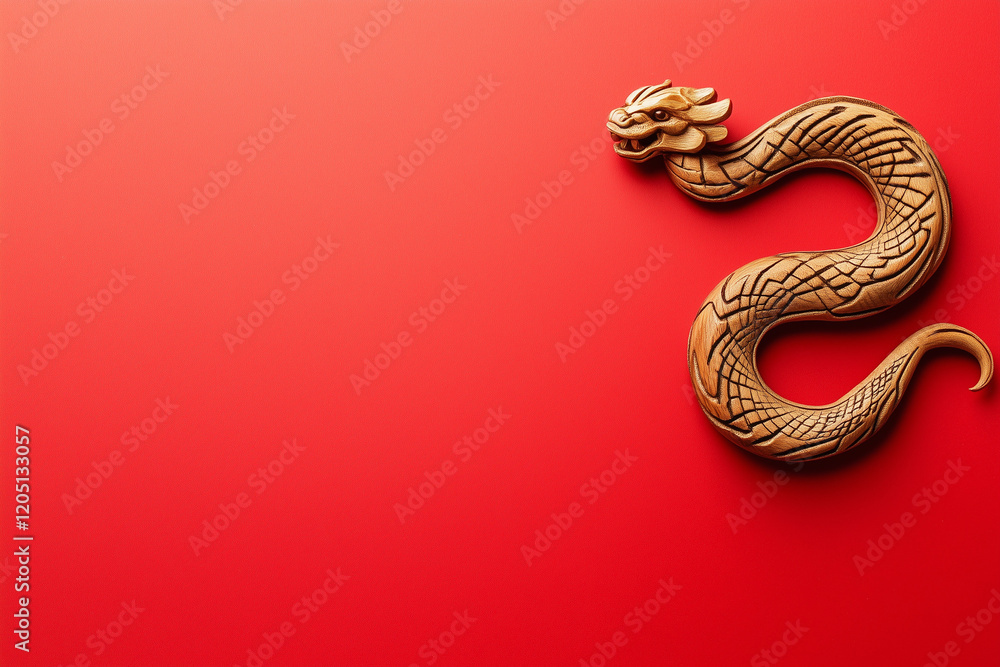 Obraz premium Golden snake on a red background, Chinese New Year concept