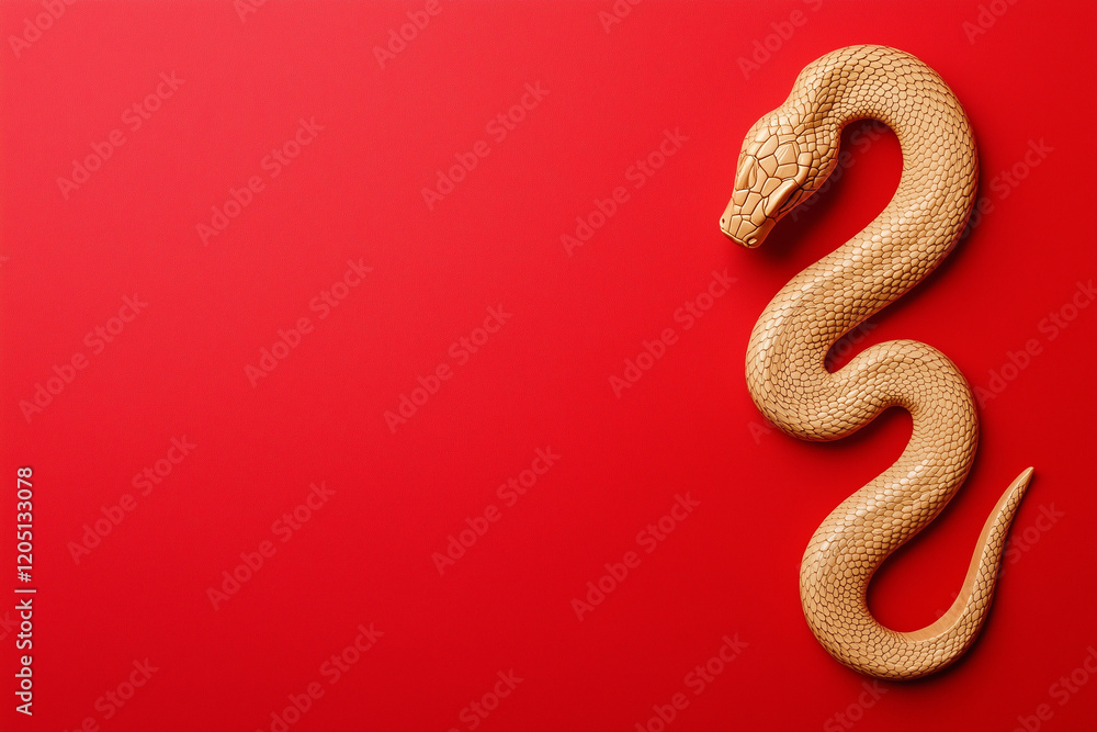 Golden snake on a red background, Chinese New Year concept Golden snake on a red background, Chinese New Year concept