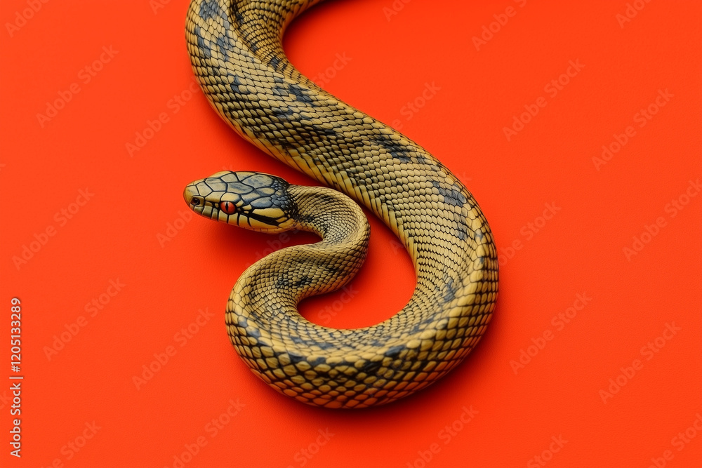 Golden snake on a red background, Chinese New Year concept Golden snake on a red background, Chinese New Year concept