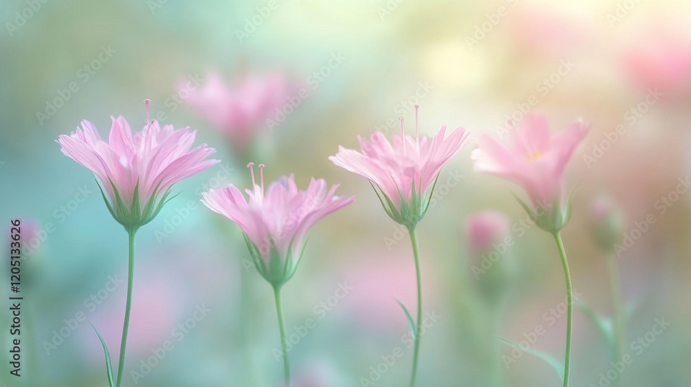Delicate Pink Flowers Blooming in Soft Natural Light Background Delicate Pink Flowers Blooming in Soft Natural Light Background