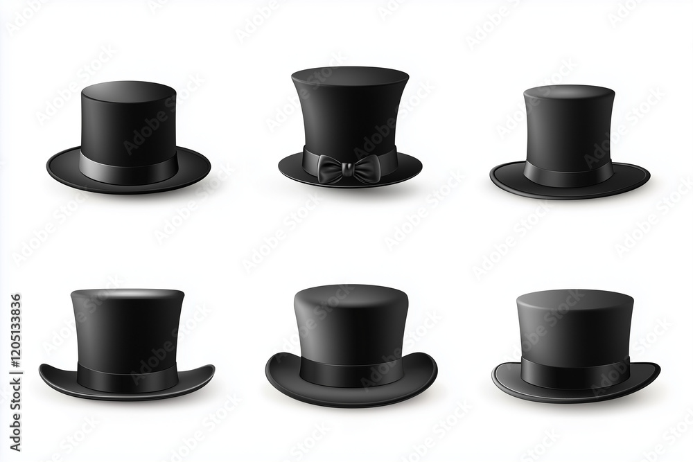 Collection of magician hats isolated on a white background Collection of magician hats isolated on a white background