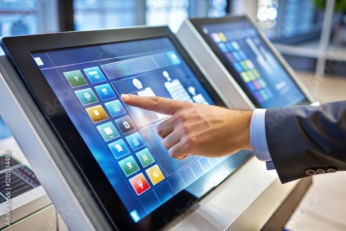 businessman using electronic touch pad at the airport terminal