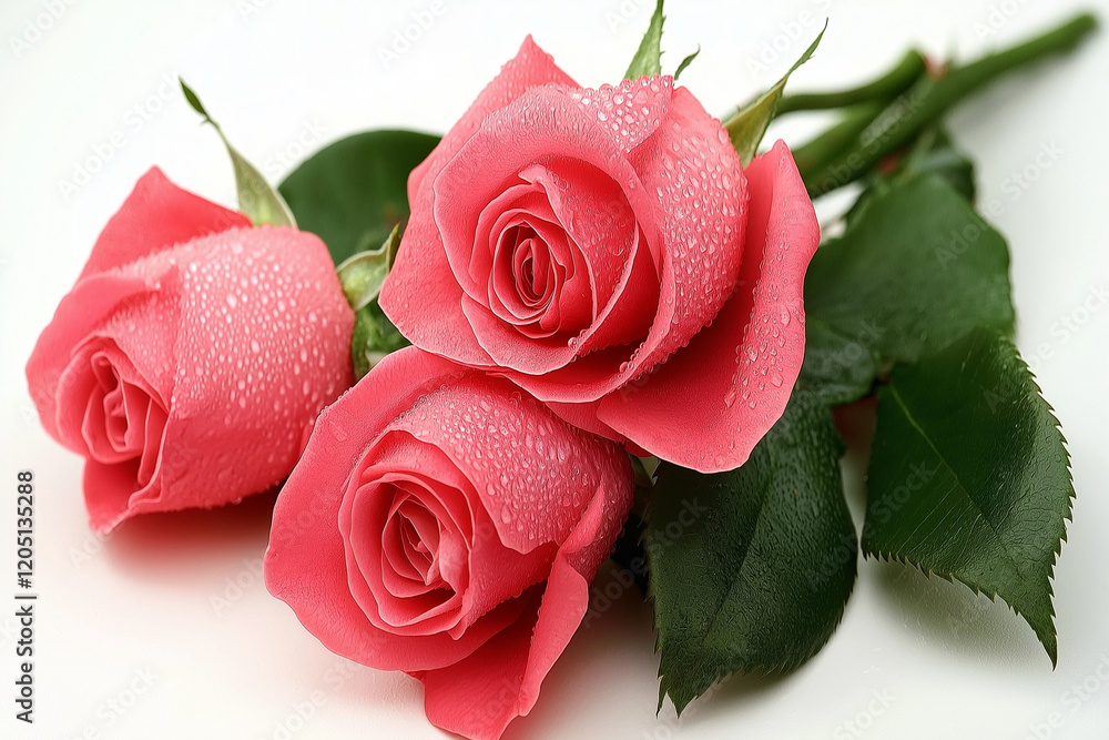 Naklejka premium Beautiful Roses with Drops of Water and Dewy Petals Closeup Photography