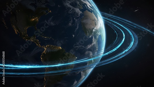 Space planet Earth with energy waves around it

 photo