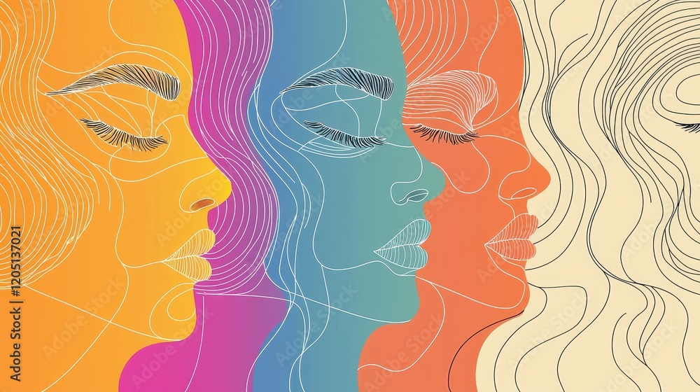 Artistic representation of diverse female faces digital illustration colorful portraits contemporary style close-up viewpoint Artistic representation of diverse female faces digital illustration colorful portraits contemporary style close-up viewpoint