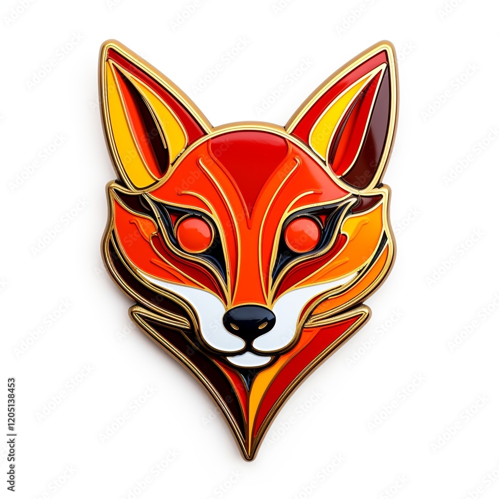 Fototapeta premium enamel pin with fox isolated on white