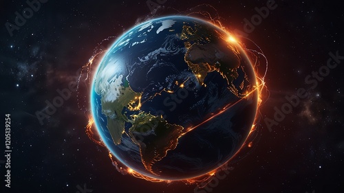 Space planet Earth with energy waves around it

 photo