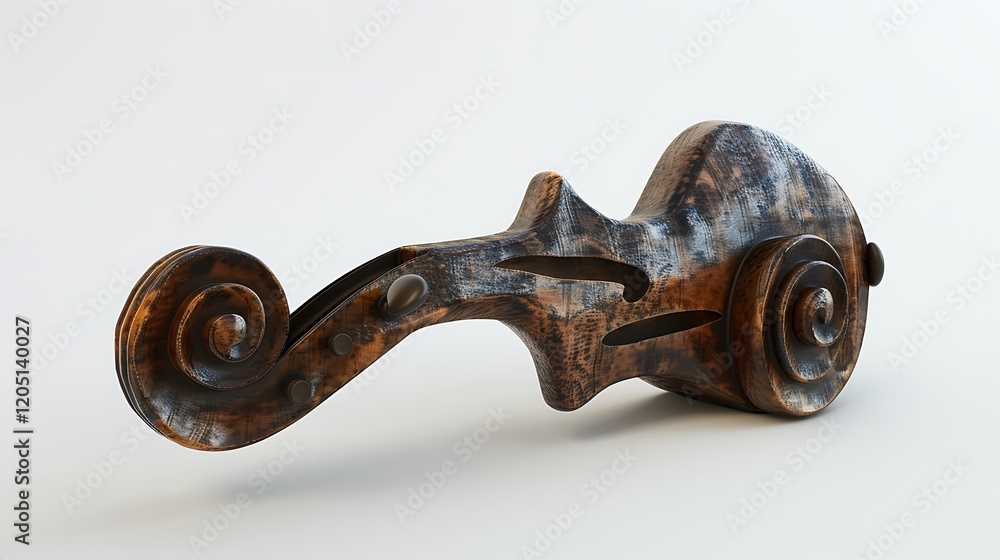 Wooden Violin Scroll Detail with Pegbox and Carved Head