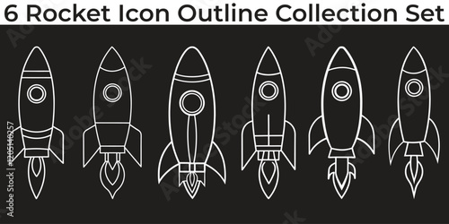 Launched Rocket line art vector collection set