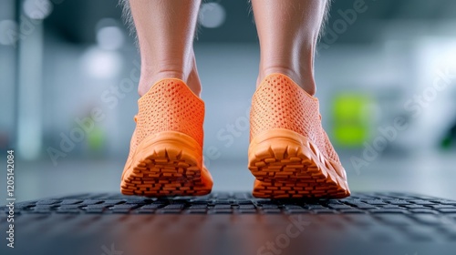 Bright Orange Sports Shoes on a Workout Mat in Fitness Center