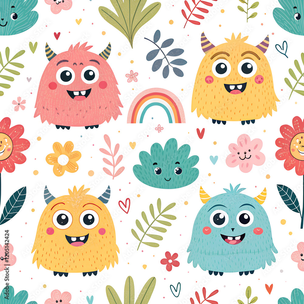Naklejka premium colorful seamless pattern for kids with monsters