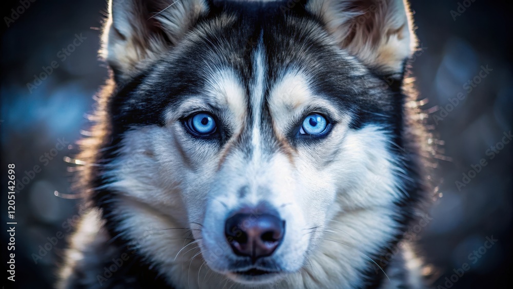 Deep blue husky eyes gazing softly in focus, facial expression, canine, facial expression, canine, husky Deep blue husky eyes gazing softly in focus, facial expression, canine, facial expression, canine, husky