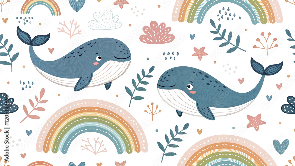 Naklejka premium cartoon whales - seamless pattern for your design