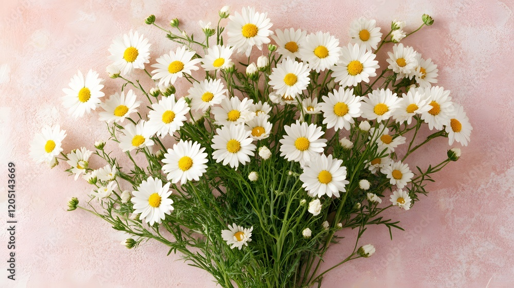 Fototapeta premium A Lovely Bouquet of White Daisies on Pink