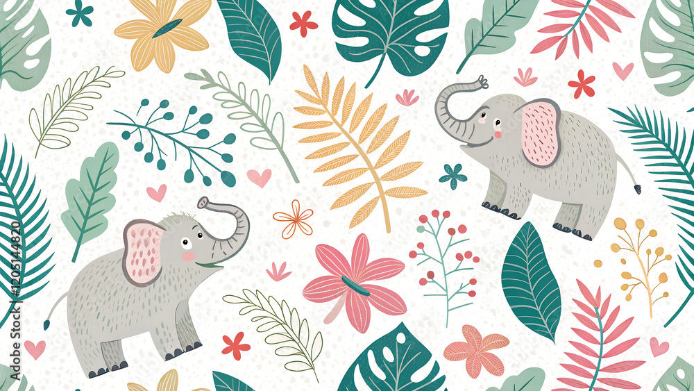 Obraz premium colorful seamless pattern for kids with cute elephants