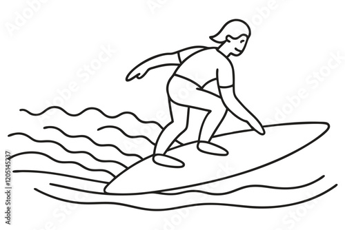 line art of a surfer surfing on wave.