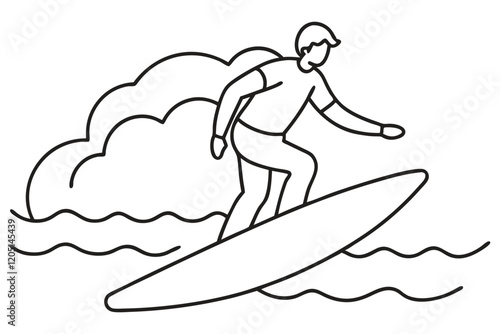 line art of a surfer surfing on wave.