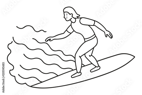 Photography line art of a surfer surfing on wave.