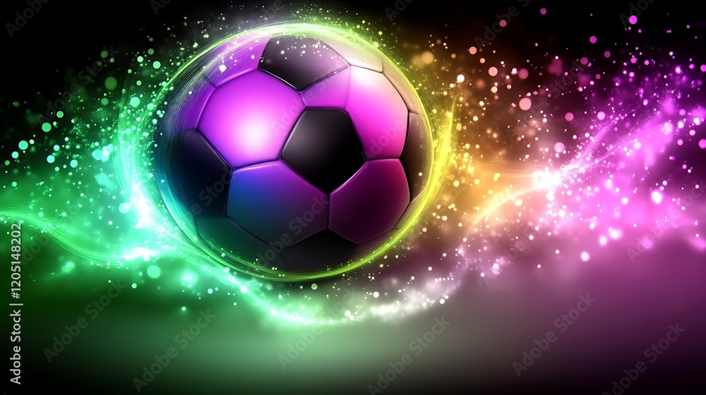 Obraz premium Vibrant Soccer Ball Glowing With Colorful Light Trails