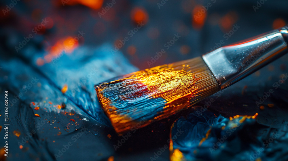 Fototapeta premium Hyper Realistic Magic Brush Mixing Vibrant Red Paint at Sunset. Generative AI