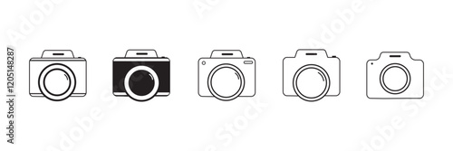 Camera icon set. photo camera in flat style symbol. photography camera line art signs, vector illustration