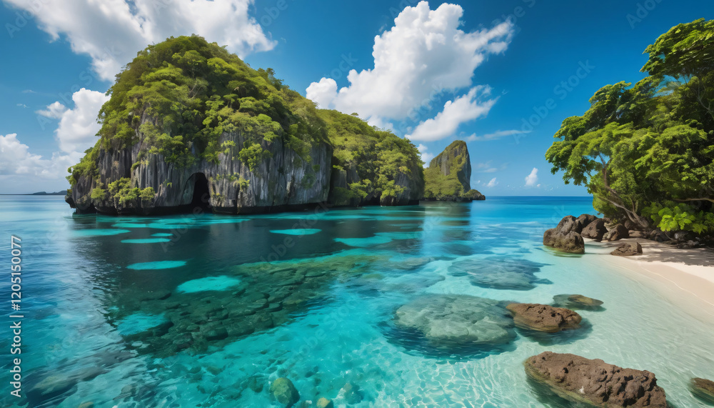 Obraz premium Tropical Serenity: Lush Islands Amidst Turquoise Waters