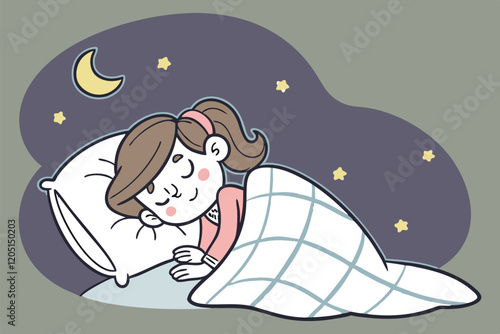 Happy cute little girl sleep in bed room