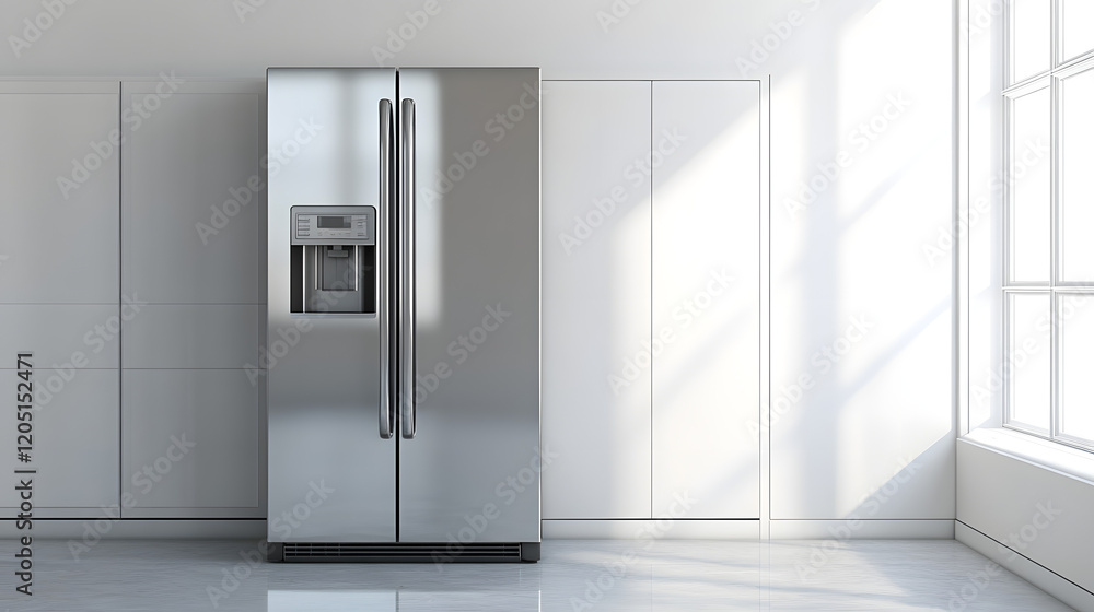 Moderner Edelstahl-Kühlschrank in minimalistischem Design Moderner Edelstahl-Kühlschrank in minimalistischem Design