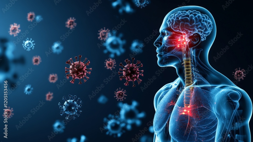 Respiratory virus infection, dangerous lung disease, medical background, 3d illustration Respiratory virus infection, dangerous lung disease, medical background, 3d illustration