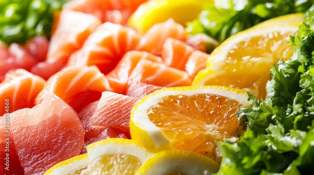 Fresh Sashimi Platter with Lemon and Lettuce Fresh Sashimi Platter with Lemon and Lettuce