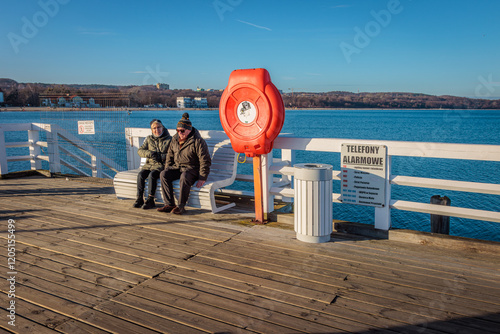 Sopot, Poland - December 25 2024 "Winter walk on pier in Sopot"