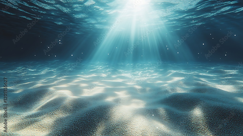 Fototapeta premium Undersea In Light Blue Sea With Sand - Water With Abstract Sunshine 