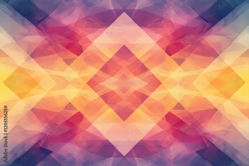 Fototapeta premium Colorful geometric abstract pattern with vibrant hues of pink, orange, yellow, and blue creating a lively visual effect. Generative AI
