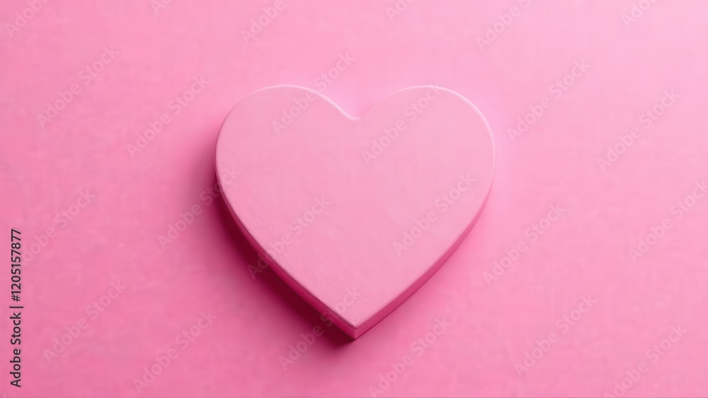 Fototapeta premium Pink heart on light-pink background. Mockup design of Valentine's day card with empty place for text. Health care and medicine concept. Love symbol. Volumetric object. Business card. Cardiology logo