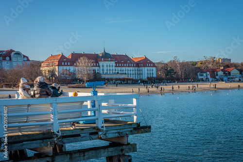 Sopot, Poland - December 25 2024 "Winter walk on pier in Sopot"